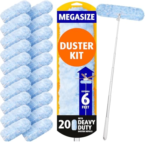 AIR U+ 20 Refills Duster for Flash Dust Magnet Long Handle - 183cm Extendable Handled Microfiber Dusters for Cleaning, Ceiling, Fan, Window, Blinds, Cobweb