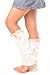 ICONOFLASH Girl's Sweater Knit Leg Warmers with Lace and Button Detail, White
