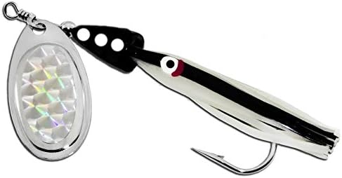 Zak Tackle Spinz Lure Squid Spinner Spoon, Black and White Head/Black/White Skirt/Fish Scale Blade, 3/8-Ounce