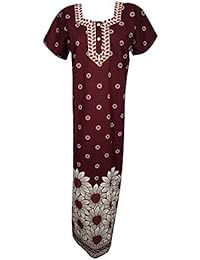 Womens Printed Caftan Nightgown Embroidered Cotton Maxi Dress Large