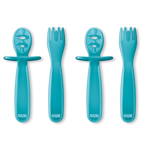 NUK Pretensil Dipper Spoon & Fork Set, Baby & Toddler Self-Feeding Utensils, Ea…