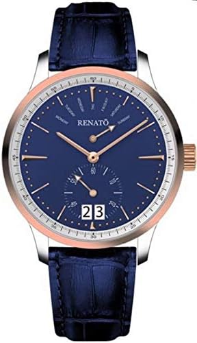 New Mens Renato Calibre Robusta Day Date Blue Dial Leather Strap Watch