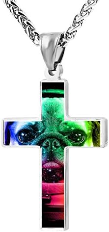 Astronaut Pug Religious Prayer Jewelry Pendant Zinc Alloy Cross Necklace