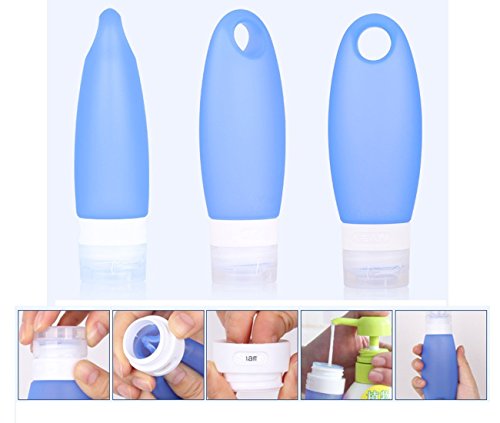 iNeibo 3.3 oz set of 4 Silicone Travel Bottles TSA Airline Carry On Approved Squeezable Refillable Travel Containers For Shampoo, Conditioner, Lotion, Toiletries (4, 3.3oz)