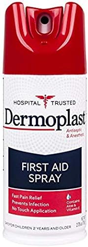 Dermoplast First Aid Pain Relief Spray with Antiseptic to Help Prevent Infection in Minor Cuts, Scrapes and Burns. 20% Benzocaine and 0.2% Benzethonium Chloride, (2 Pack) 2.75 Ounce