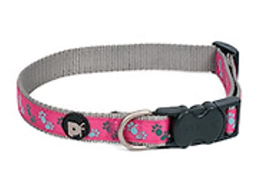 Petface Paws Print Dog Collar, Small, Cerise/Grey