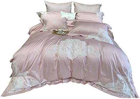 BJGCWY Light Luxury Princess Style Lace 100 Long-Staple Cotton Four-Piece Set European Embroidery Pink Wedding Cotton Bedding