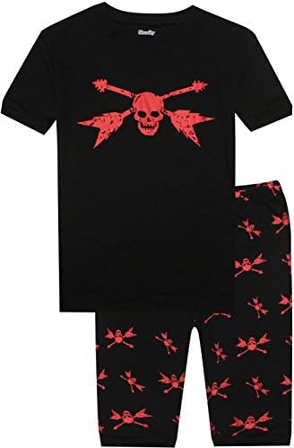 Slenily Boy's Black Pajamas Set Pure Cotton Skeleton Toddler Short Sleeves PJS Size 8