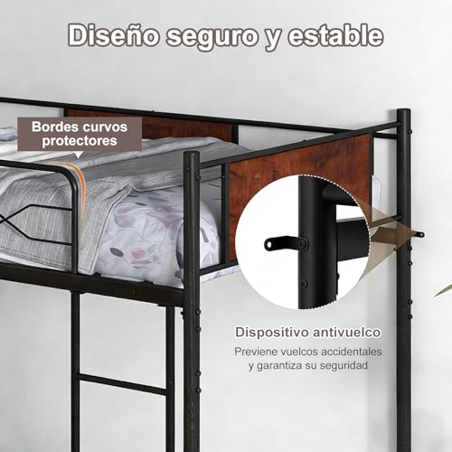 VirtuSync 198 x 105 cm Litera de Metal, Cama Individual con Barandales Altos, Estructura Resistente para Niños, Adolescentes y Adultos