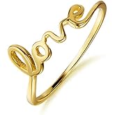 YFN Sterling Silver Simple Love Script Ring Thin Band Promise Ring