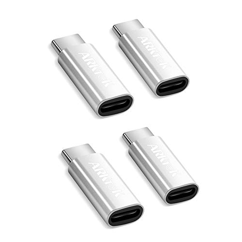 USB-C Adapter - ARKTEK i OS Lighting Cable (Female) to USB Type C (Male) - Charging Adapter with 56K Resistor, Compatible for Galaxy S20 Note 10 Pixel 4 and More, Sivler Aluminum (Pack of 4)