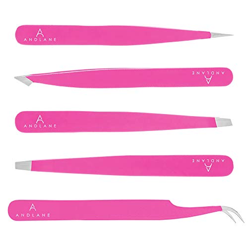 Andlane Tweezers Set - Professional Stainless Steel 5-Piece Precision Tweezer for Men & Women - Great for Facial Hair Removal, Eyebrow Shaping, Splinters & Ingrown (Pink) - Thumbnail 7