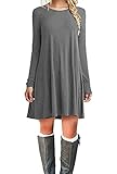 Bluetime Women's Winter Fall Basic Loose Fit Long Sleeve Dress (XL, Gray)