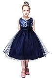 YMING Girls Flower Flower Sequin Princess Tutu Tulle Birthday Party Dress 6-7 Years Navy Blue