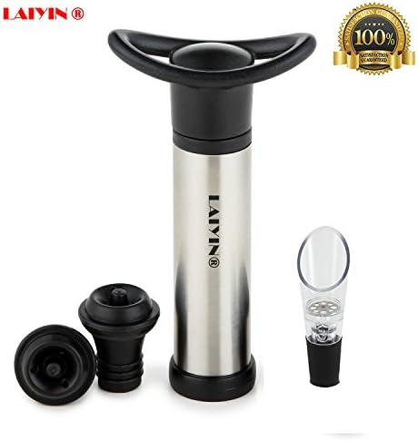 Wine Saver Pump Preserver with 2 Vacuum Bottle Stoppers and 1 Wine Aerator Pourer