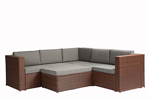 Baner Garden (K35-BR 4 Pieces Outdoor Furniture Complete Patio Cushion Wicker Rattan Garden Corner Sofa Couch Set, Full, Brown