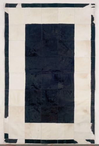 Hellenic Area Rugs: Cow Hide Patchwork Rug: CH05 Black/ White Border: 5'x8' Rectangle