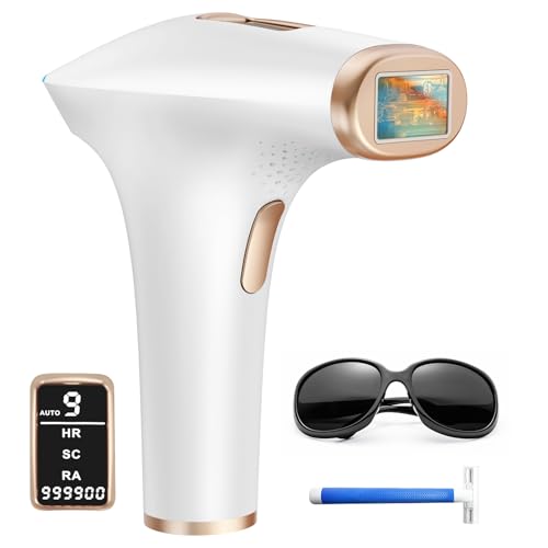 Haarlosy IPL Laser Hair Removal Device for Women and Men 3-in-1 Lazer Hair Remover with 9 Levels Auto Mode 999,900 Flashes for Upper Lips Bikini Line All Body Salon Quality Result at Home, White Gold