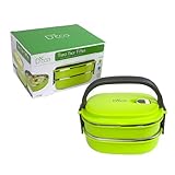 Stacking Lunch Box - Two Tier Tiffin with Vacuum Seal Lid and Stainless Steel Interior (Lime Green)