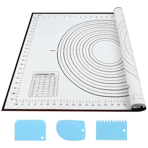 SAEIV Silicone Baking Mat Black, 60x40cm, Non-Slip Mat with Size Marks, Non-Stick Surface, Heat Resistant Kitchen Mat with 3 Scrapers