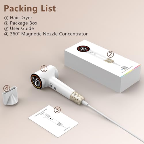 TQQ Hair Dryer, 400 Million Ion Plasma Hairdryer, Brushless Motor 110,000 RPM for Fast Drying, Professional Hair Dryer 57 dB Suitable for Travel and Home