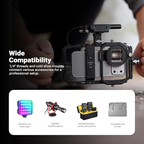NEEWER Universal Phone Cage Video Rig Stabilizer with 17mm to 37mm & 67mm Lens Filter Adapter Ring Accessories Compatible with iPhone Android Samsung for Video Recording Streaming Photography, PA058