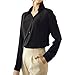 Cekaso Women's Button Up Shirts Solid Collared Sheer Long Sleeve Chiffon Blouse, Black, Tag Size XXXL=US Size L