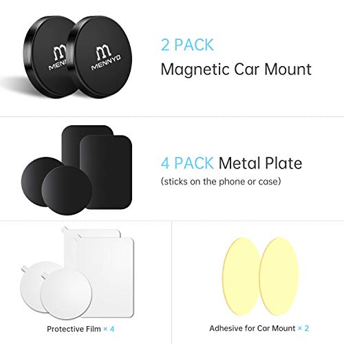 Support téléphone voiture magnétique, Lot de 2 Aimant de téléphone avec Plaques de métal Collé sur tableau de bord | Mur - MENNYO Aimant autocollant Compatible avec iPhone Samsung Galaxy/Note Huawei