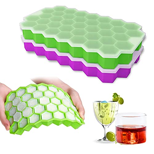 Eiswürfelform, 2er Eiswürfelbehälter mit Deckel Silikon Eiskugelform für Whisky Cocktails Bourbon Saft Süßigkeiten Fruchteiswürfel Saft, Wiederverwendbar & BPA Frei