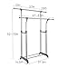 ProAid Adjustable 2 Rods Rolling Garment Rack with Brake Wheels, Hight Quality Stainless Steel Clothes Rack, Gray