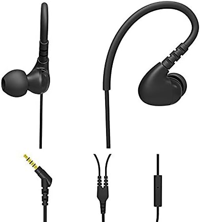 Wired Earphones in Ear with Mic, Noise Cancelling, Headphones with Hooks, Hifi Stereo, Bass, Sweatproof Headset for Sports (Black) LANAU