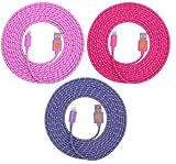 3PK (3M) High Quality Braided Lightning 8-Pin Cable Charger Cord for iPhone 6S, 6S Plus, 6 -PnkHPnkPle