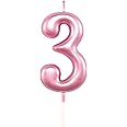 3rd Birthday Candle Three Years Pink Happy Birthday Number 3 Candles for Cake Topper Decoration for Party Kids Adults Numeral 30 23 37 33 13