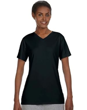 Hanes Womens Cool DRI V-Neck T-Shirt (483V)- Black, X-Large