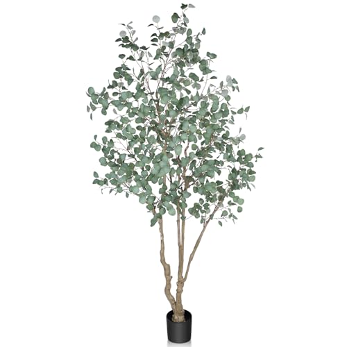 8FT Artificial Eucalyptus Tree Indoor, Tall Faux Eucalyptus Plant with ...