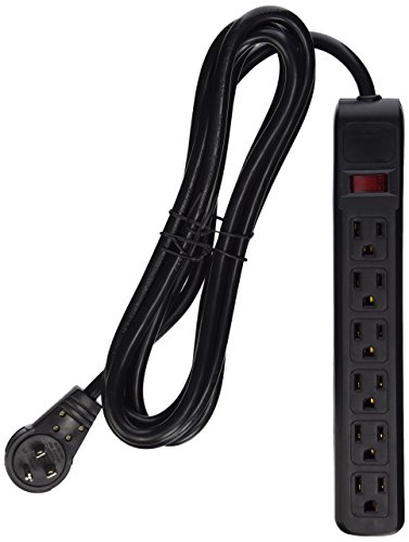 CableWholesale 845-51W1-12210 Surge/Modem Protector, Flat Rotating Plug, 6 Outlet, Black Horizontal Outlets, Plastic, Power Cord, 10-Feet