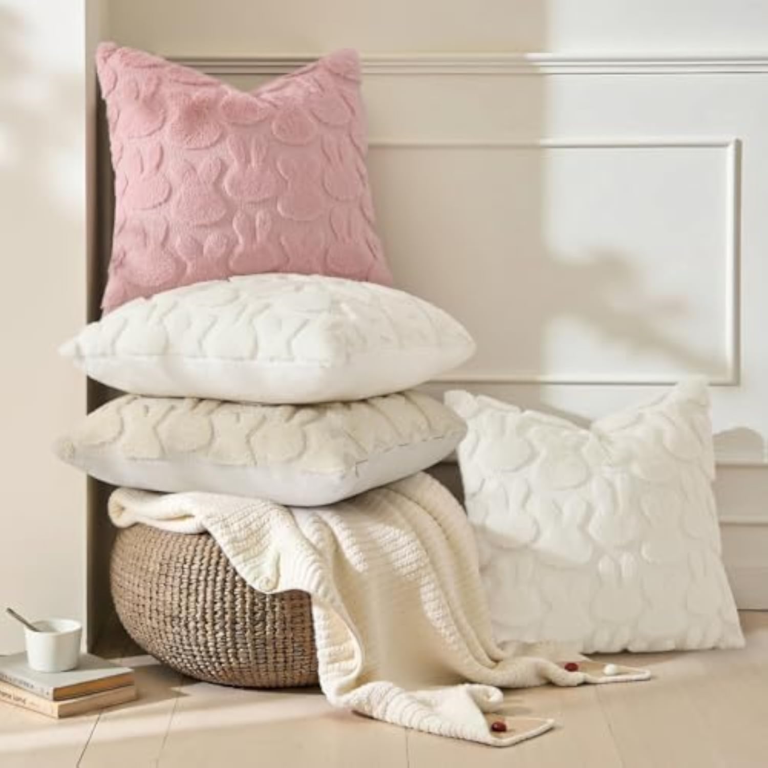 decorUhome 粉色仿兔毛抱枕套 18x18 两只装 5折