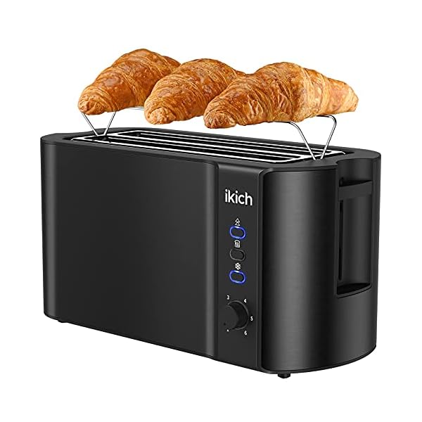 IKICH-Toaster-4-Slice-Black-Stainless-Steel-2-Slice-Long-Slot-Toaster-with-6-Browning-Settings-Defrost-Reheat-Cancel-Functions-Featuring-High-Lift-Warming-Rack-Slide-out-Crumb-Tray-1500W IKICH Toaster 4 Slice, Black, Stainless Steel 2-Slice Long Slot Toaster with 6 Browning Settings, Defrost, Reheat, Cancel Functions (Featuring High-Lift, Warming Rack, Slide out Crumb Tray), 1500W