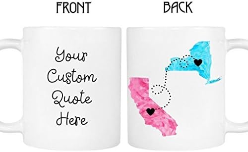 Custom Quote Long Distance State Mug, Hearts over Cities, 11oz or 15oz