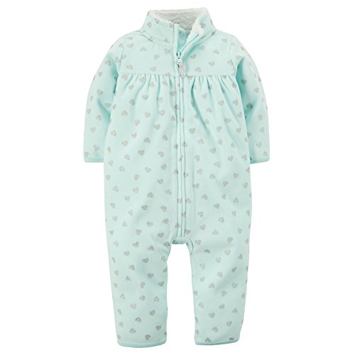 Carter's Baby Girls' Zip - Up Fleece Hearts Pram Jumpsuit (24m, Blue)