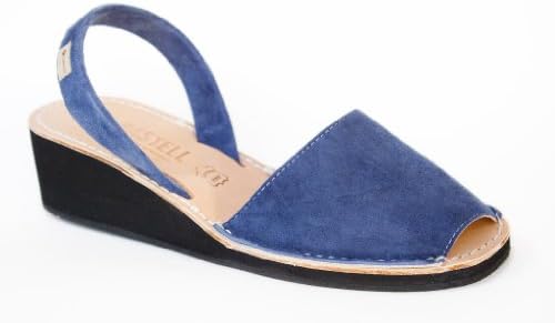 Castell Women's Wedge Suede Jeans All Leather with Rubber Soles Menorquina Sandal