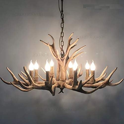 Smeamus Deer Horn E12 Bulb 8 Light Iron Resin Industrial Retro