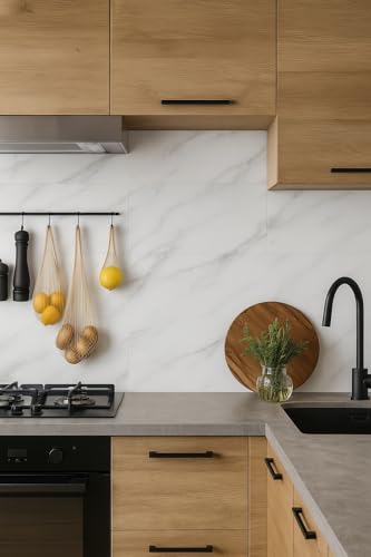 Placas Adesivas Mármore 3D Autocolantes Kit com 50 Unidades Revestimento Decorativo Lavável para Parede, Quarto, Sala e Banheiro 30cm x 60 cm (Mármore Branco Nero, 30cm x 60cm)