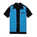 Anchor MSJ Men's 50s Male Clothing Rockabilly Style Casual Cotton Blouse Mens Fifties Bowling Dress Shirts (XL, Blue)
