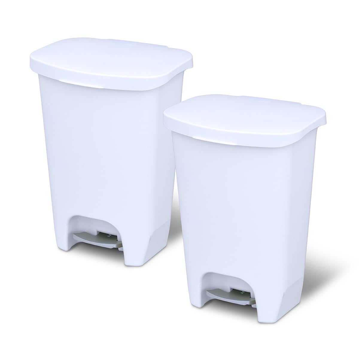 Glad 13 Gallon Trash Can 2 Pack | Plastic Kitchen Waste Bins with Odor Protection of Lid | Hands Free with Step On Foot Pedal and Garbage Bag Rings, 13 Gallon, White Image