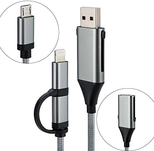 Techkoo OTG USB Charging Cable, 2 in 1 USB Data Cable for Android Apple iPhone and OTG Adapter Cable Micro USB 2.0 Gray