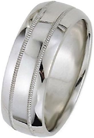 18k White Gold 8mm Dome Park Avenue Wedding Band Ring Heavy Weight - Size 9.25