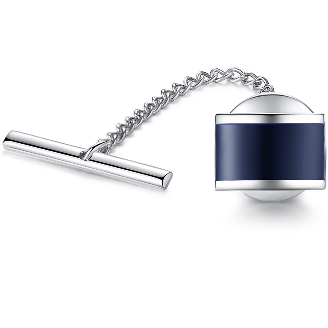 HONEY BEAR Tie Pin Tack with Chain - Stainless Steel for Necktie Accessory Business Wedding Gift (Navy Blue)