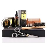 Beard Grooming Kit,5-in-1,Unscented Beard Oil and Beard Balm,Beard Brush,Barber Scissors for Styling,Beard Comb，Mustache Trimming Set for Men Care