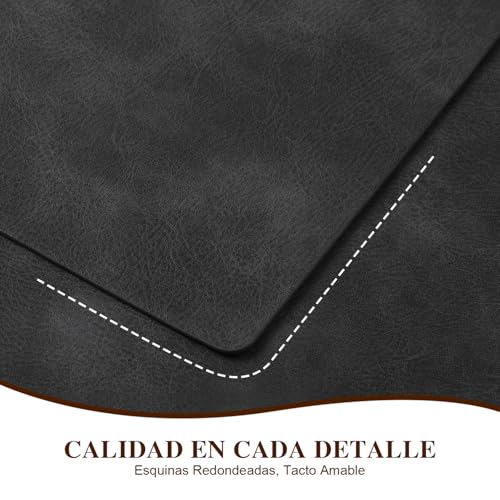 Manteles Individuales para Mesa de Piel, Set de 6 Manteles Individuales y Portavasos, Tapetes para Mesa de Comedor Impermeable, Resistente al Calor, Mantel Individual para el Hogar, Hotel (Negro)